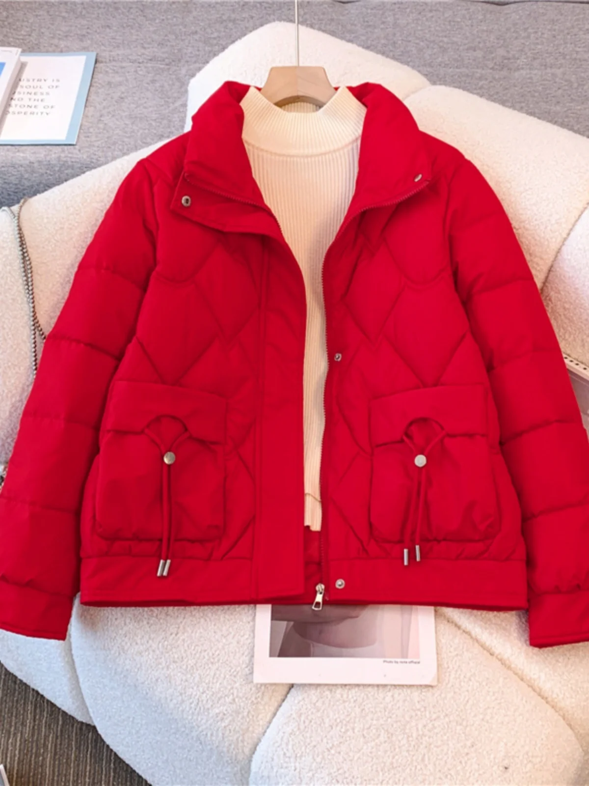 Модный свободный утягивающий пуховик с хлопковой подкладкой женская одежда