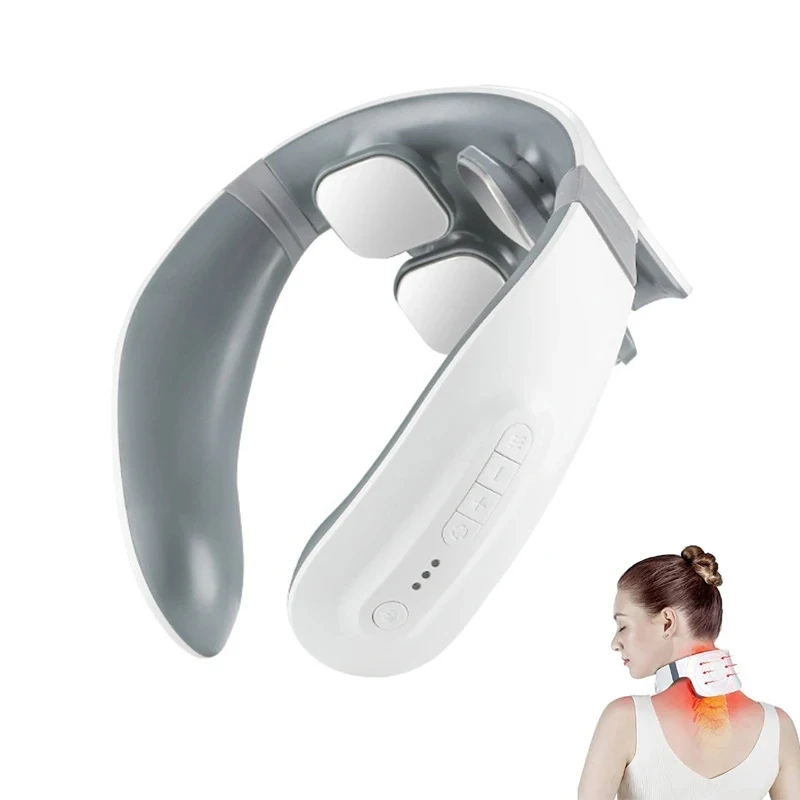 

Rechargeable Neck Massager 6 electrode plates 4 modes Electric Pulse 15 gears of intensity & Heating mode USB neck massager