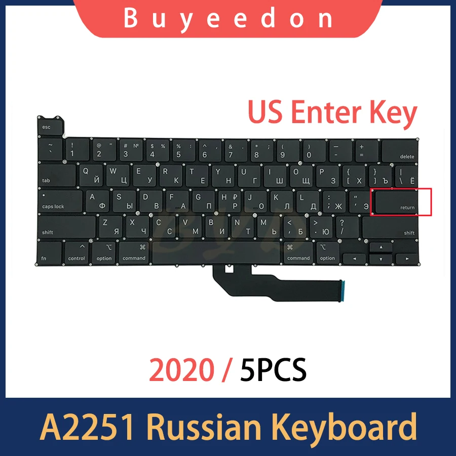 

5pcs/lot New a2251 Russia Keyboard Small Enter Key For Macbook Pro Retina 13" A2251 Russian Keyboard Replacement 2020 EMC 3348
