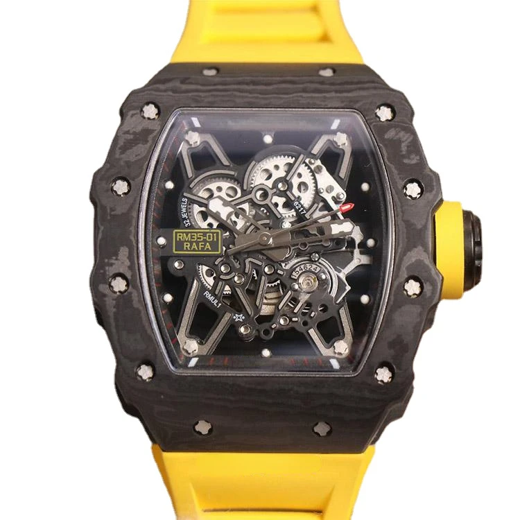 

Men Skeleton Carbon Fiber Automatic Mechanical Watch Blue Red Rubber