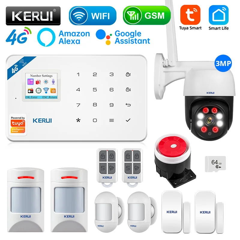 

KERUI W184 1.7 inches GSM 4G WIFI Tuya APP Smart Home Security alarms for home TFT Color Display Screen Anti Theft Alarm Package