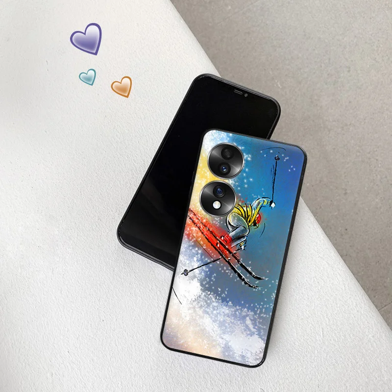 Черный мягкий чехол для телефона Honor Magic5 Pro X7b X8b X9b X6 X7 X8 X9 A 90 70 Winter Ski Jump Freestyle Pixel 6 7 8