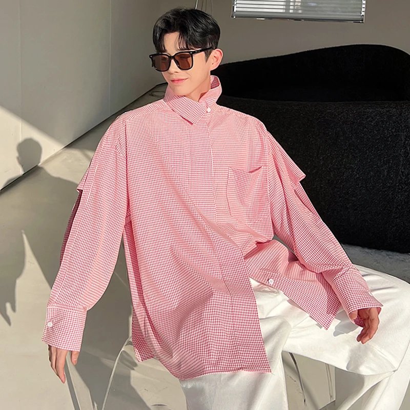 LUZHEN Многофункциональные рубашки в клетку с лоскутным дизайном и длинными