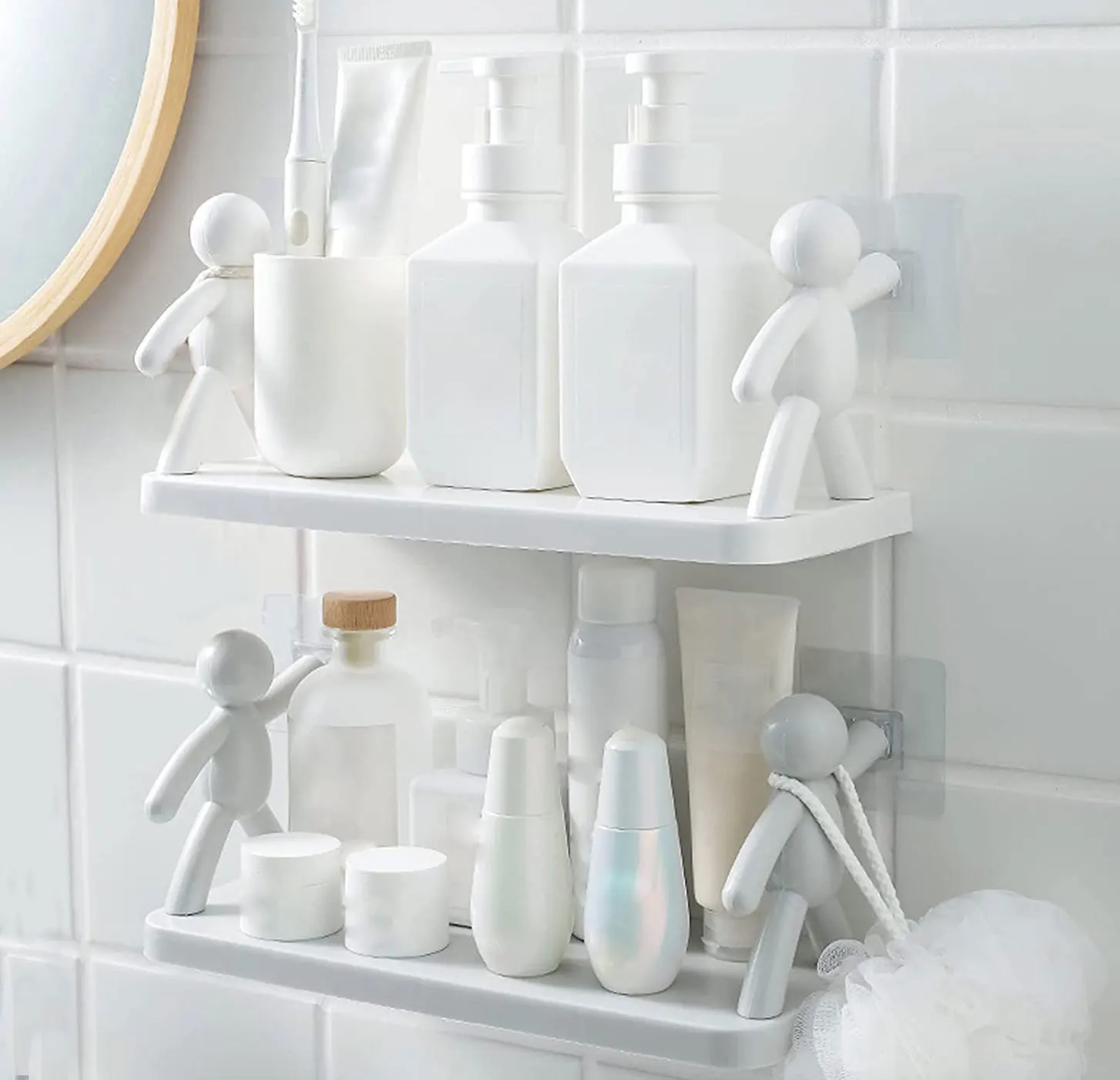 

Bathroom Shelf Shower Storage Rack for Soap Shampoo Organizer Cute White Doll Shelves No Drilling Cosmetics Holder Home Decor