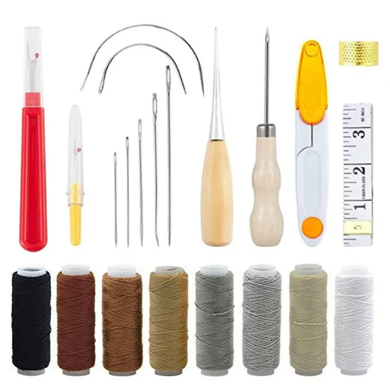 

Набор инструментов для шитья кожи, шило для шитья с крупными звеньями, вощеная нить, инструменты для шитья кожи «сделай сам», кожевенное рем...