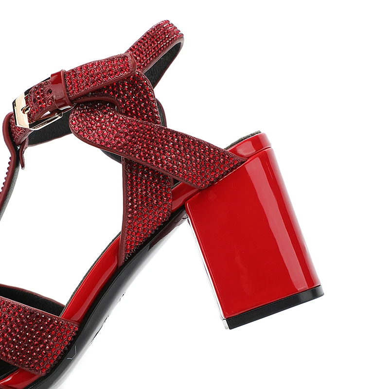 2023 Fashion Luxury Women's Casual Diamond High Heel Sandals Leather Open Toe Fish Mouth Shoes Party Brand Thick Heel Slippers