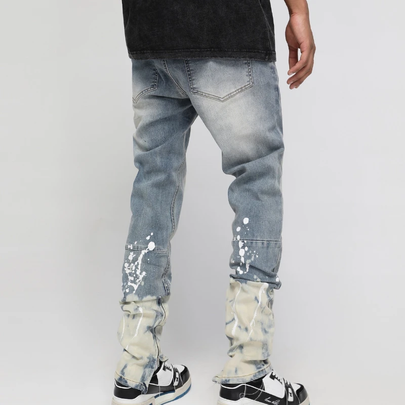 Graffiti Printed Denim Jean y2k Mens Bottom Zipper Distressed Biker Jeans Pants  Fashion High-street Slim Pants Joggers Trousers