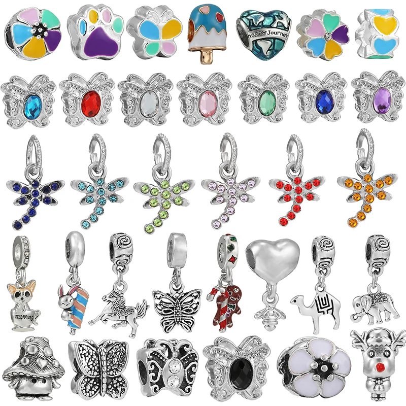 

High Quality Crystal Dragonfly Butterfly Beads Pendant Fits Original Pandora Charms Bracelet Nnecklace For Women Jewelry Making