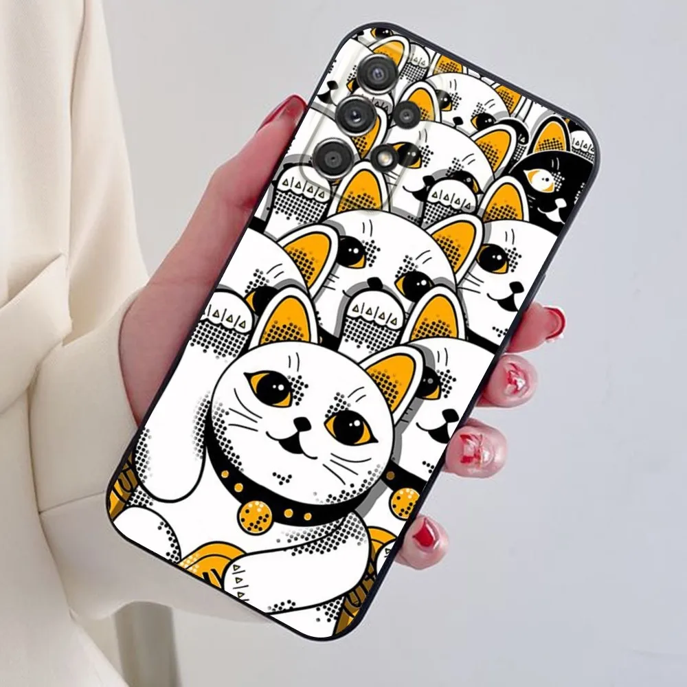 Lucky Cat Phone Case For Samsung S24 S21 S22 S23 S30 Ultra S20 Plus Note 10 9 5G Black soft silicone case
