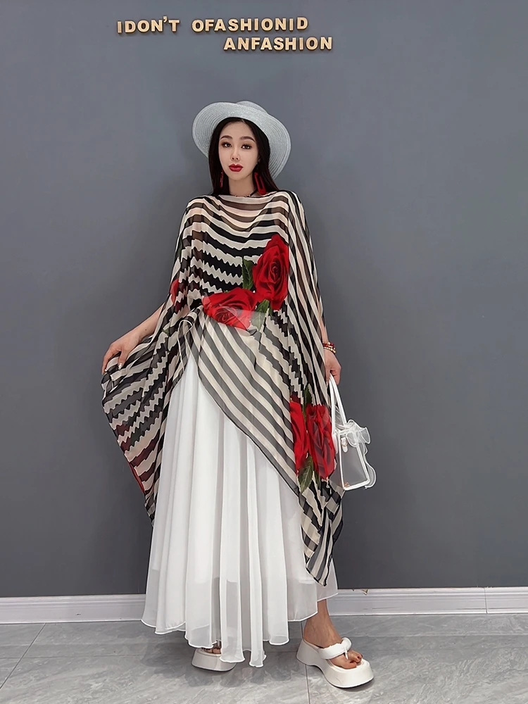 

SuperAen 2022 Summer New Fashion Printing Sunscreen Suit Shawl Top Skirt Two Pieces Sets Women