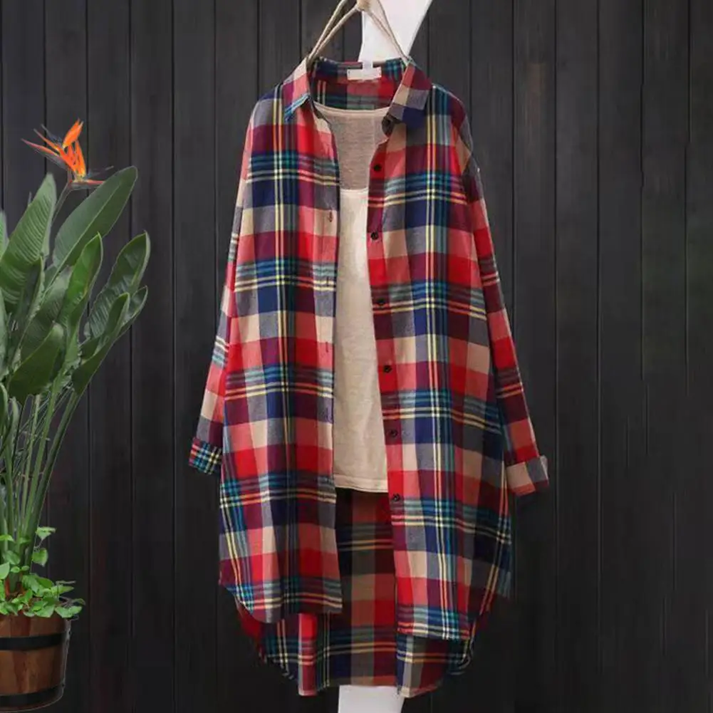 Свободный крой осенний наряд стильное женское длинное пальто с клетчатым