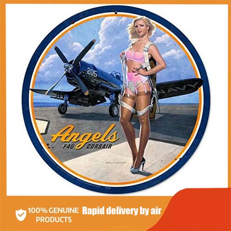 Круглый винтажный металлический знак Sylty Angel F4U Corsair, 12 х12 дюймов, настенный дверной знак, металлическая пластина марки Грега Hildebrand