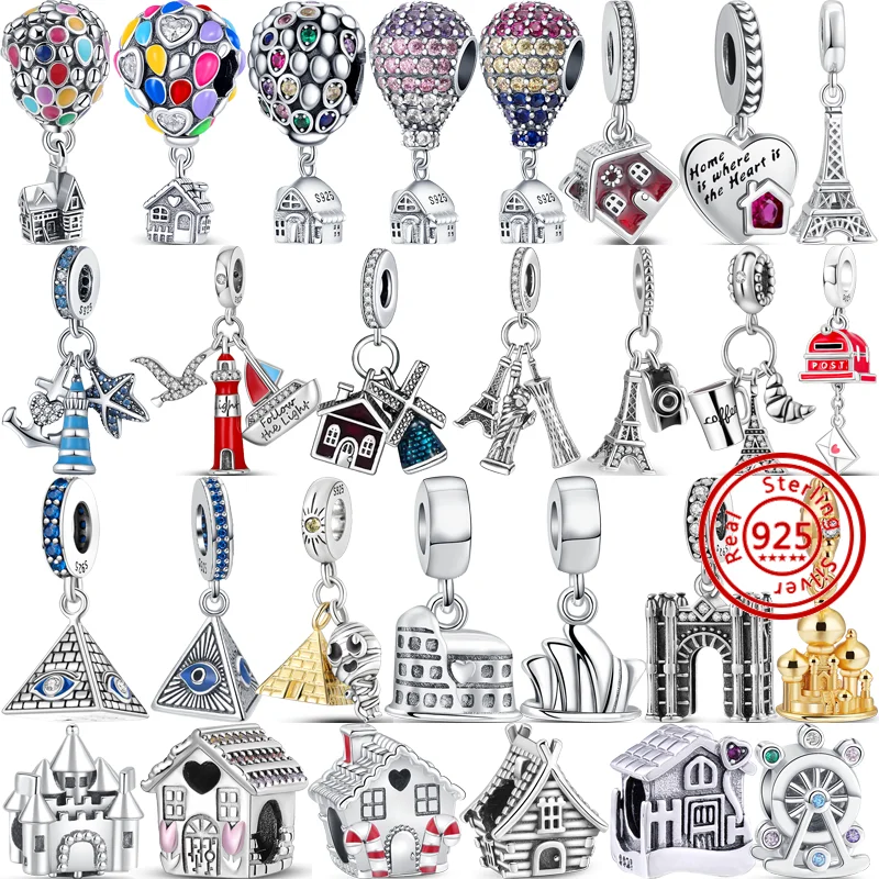 

925 Silver Windmill Ferris Wheel House Tower Pyramid Castle Pendant DIY Beads Fit Original Pandora Charms Bracelet Women Jewelry