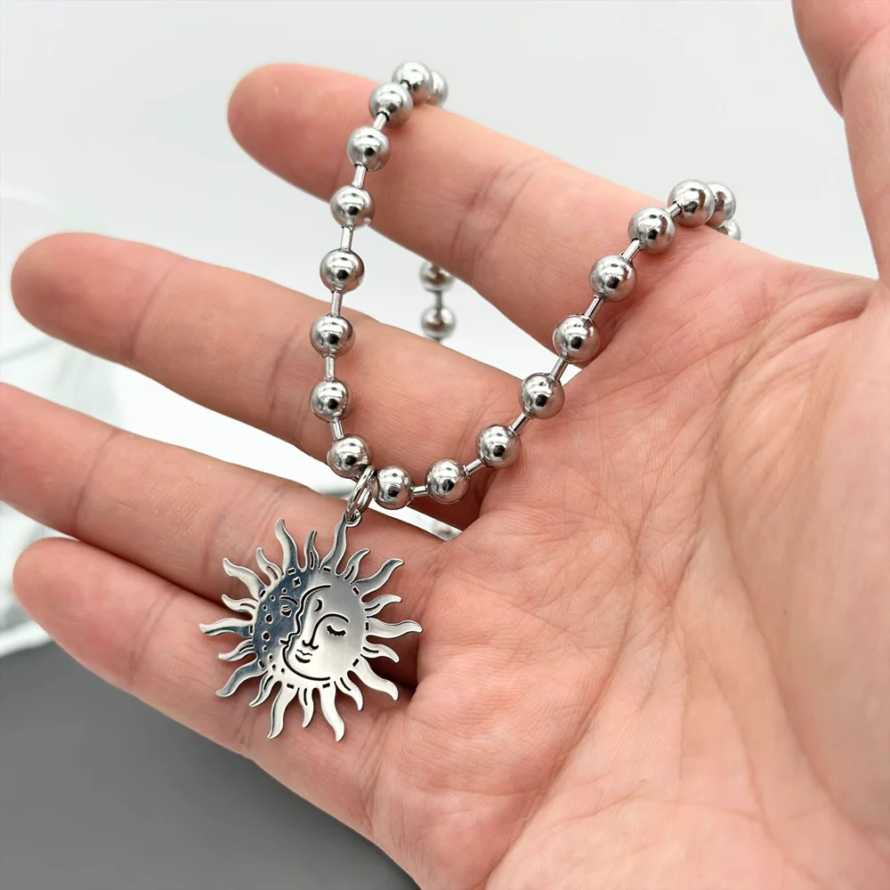Массивная шариковая цепочка из нержавеющей стали с подвеской в виде луны и