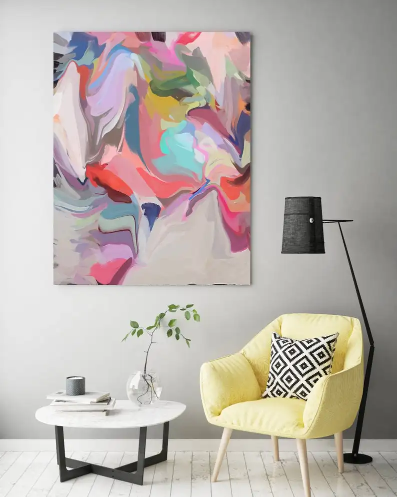 

Picnic Red Blue Abstract Painting Modern Art Original Art Painting Art Blue and Yellow Canvas Big oilabstract oil abstract