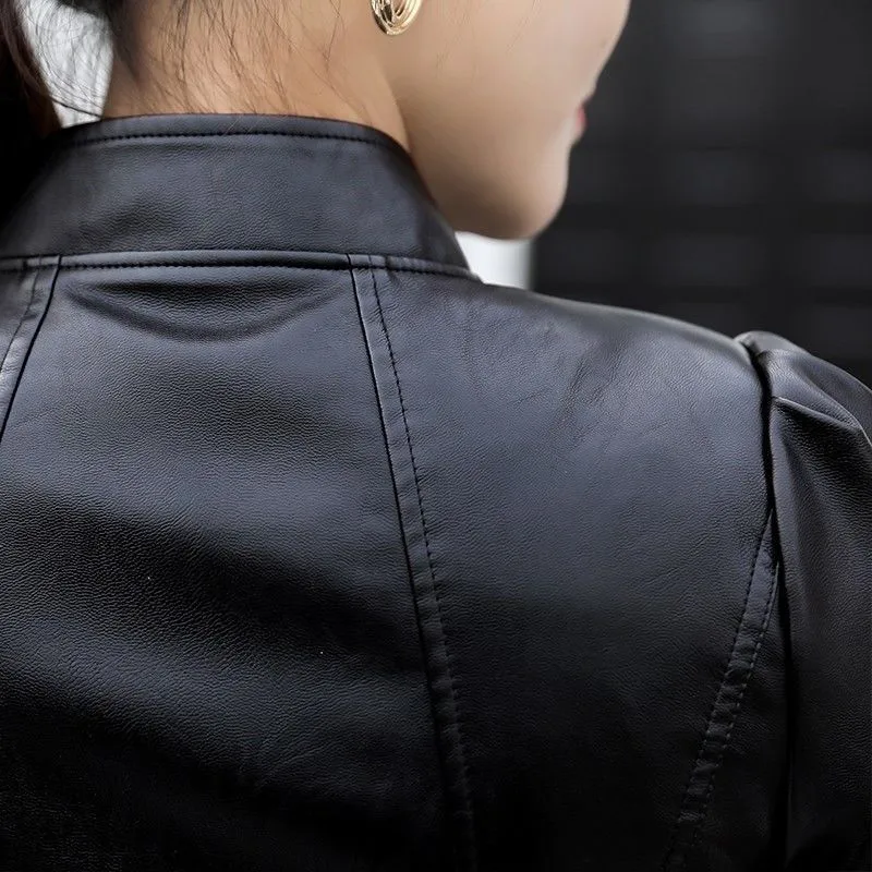 2023 Fashion New Women Leather Jacket Plus Fleece Black Motorcycle Coat Casual Short Faux Leather Biker Jacket Outerwear Female