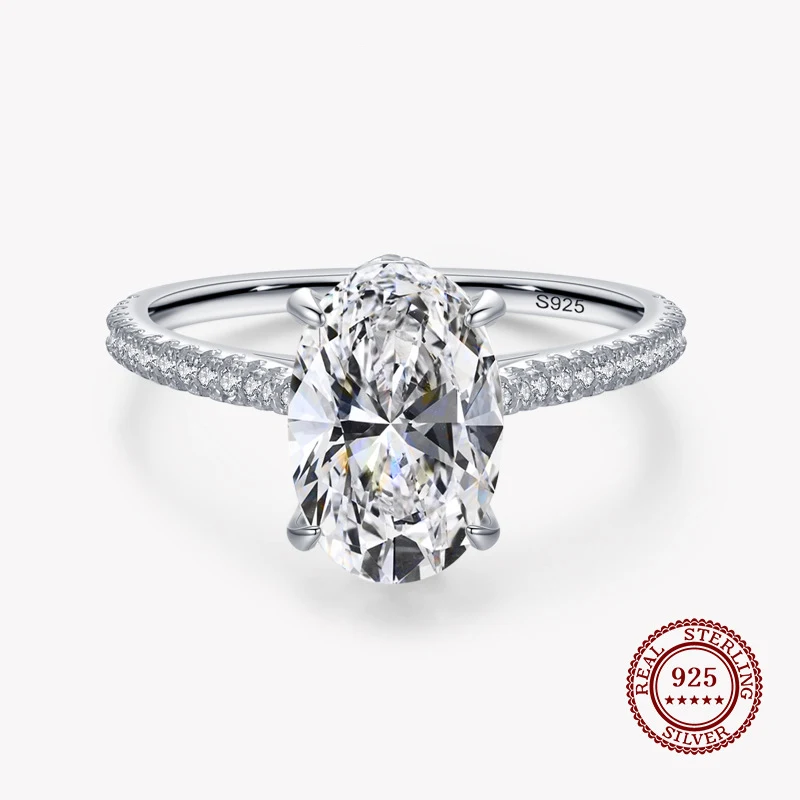 

925 Sterling Silver Women's Rings Luxury Oval 5 Carat Zircon Wedding Rings Fashion High Jewelry