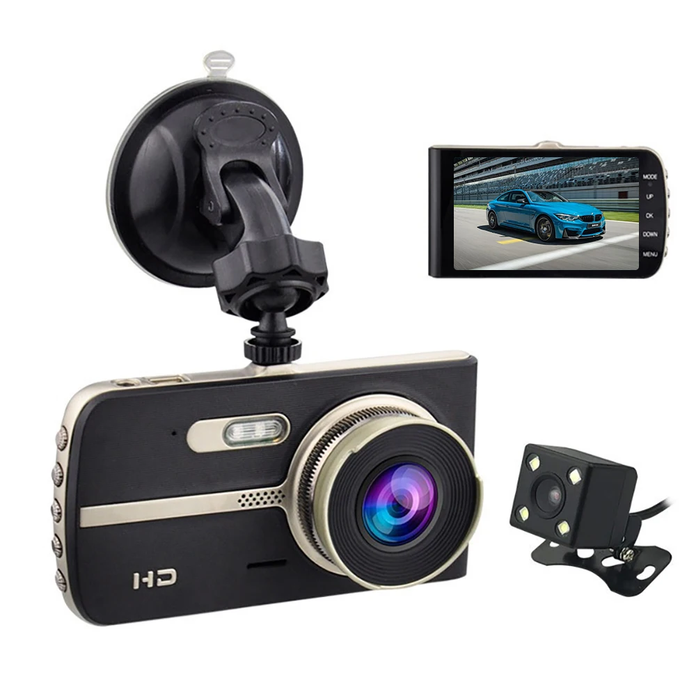 Автомобильный видеорегистратор с двумя объективами 4 дюйма 1080P Full HD 170 °
