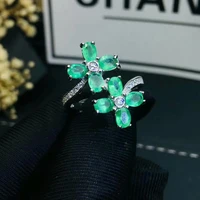 luxury jewelry designer 925 sterling silver natural emerald ring classic fine jewelry women