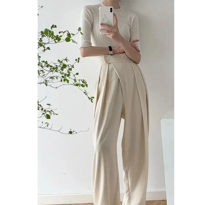 Suit Pants Women Summer High Waist Casual Thin Loose Straight Pantalon Pour Femme Korean Fashion Solid Sports Trousers
