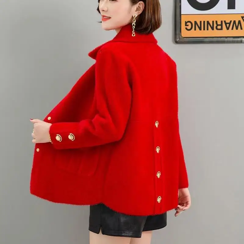 Parkas Women's Outdoors Coats 2022 Winter Faux Fur Imitation Mink Velvet Single Breasted Splicing Cardigan Casual Jackets Woman