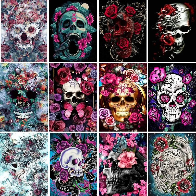 

5D Diy Sketelon and Rose Skull Diamond Painting Diy 5d Rhinestone Mosaic Cross Stitch Full Square Diamond Decoration Painting