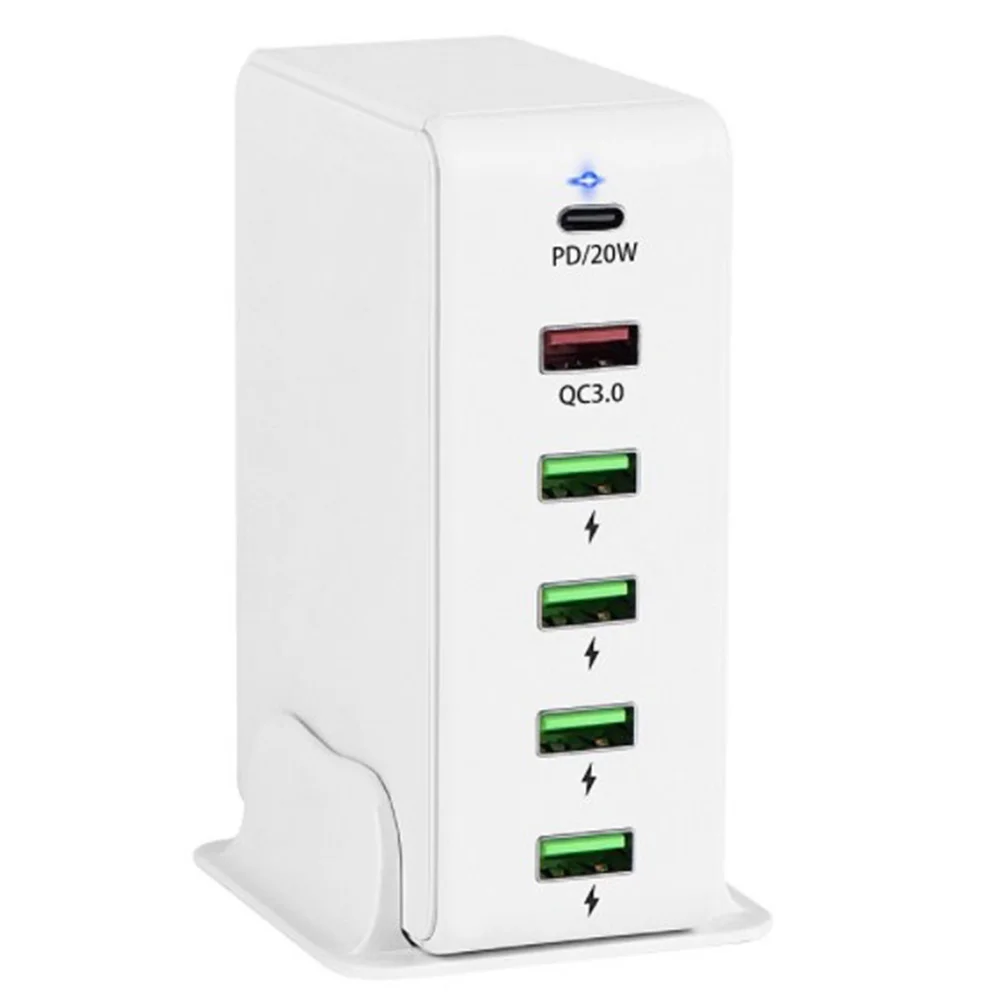 

Multi USB C Quick Charge QC3.0 Wall Charger 65W 6 Port Fast Desktop 20W PD Charging Station for Phone, EU Plug (White)