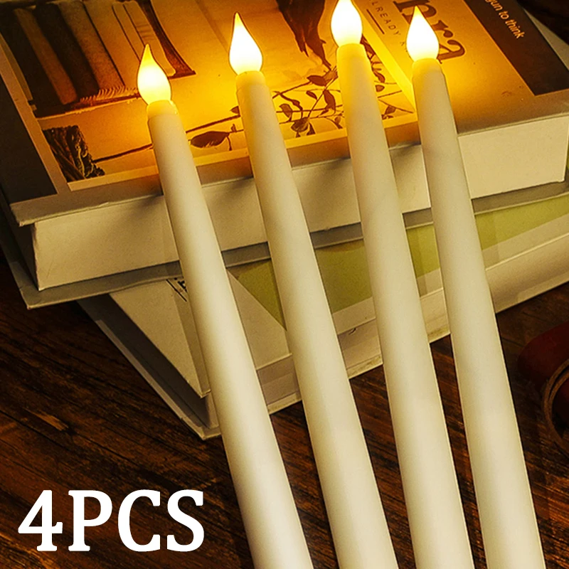 

4Pcs Long LED Candle Battery Powered Flameless Pointed Candle Light Decorative Church Flickering Candles for Christmas Event