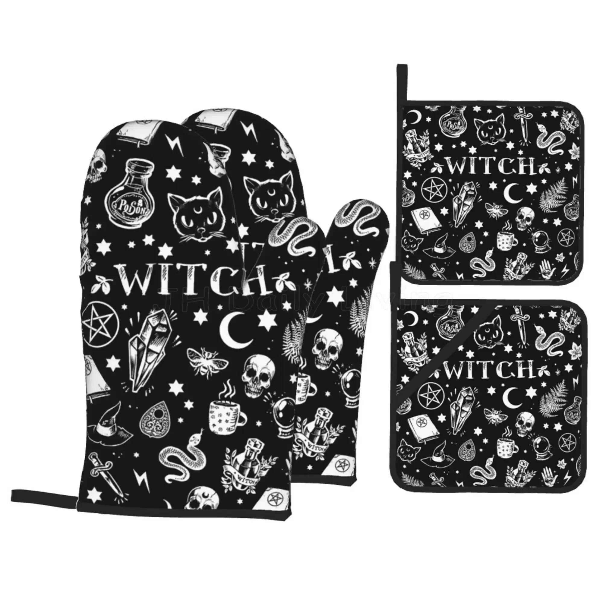 

Термостойкие прихватки Black Goth Witch Skull Moon набор из 4 штук