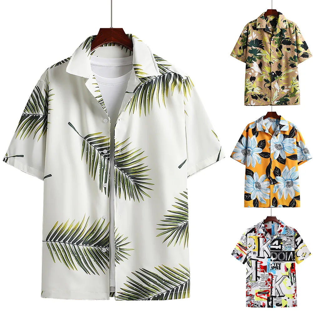 

2022 casual men's lapel printed short sleeve shirt men's loose new summer hawaiian beach shirt g167