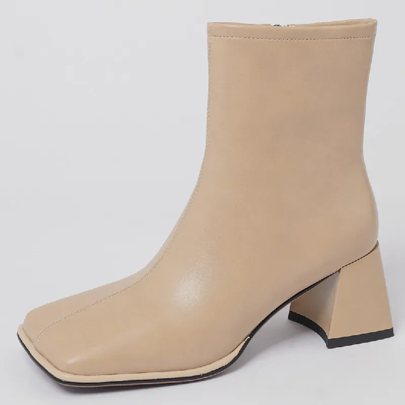 

Dilalula Brand Women Ankle Boots Square Toe Thick Heels Genuine Leather Office Ladies Concise Fashion Shoes Woman Autumn Winter