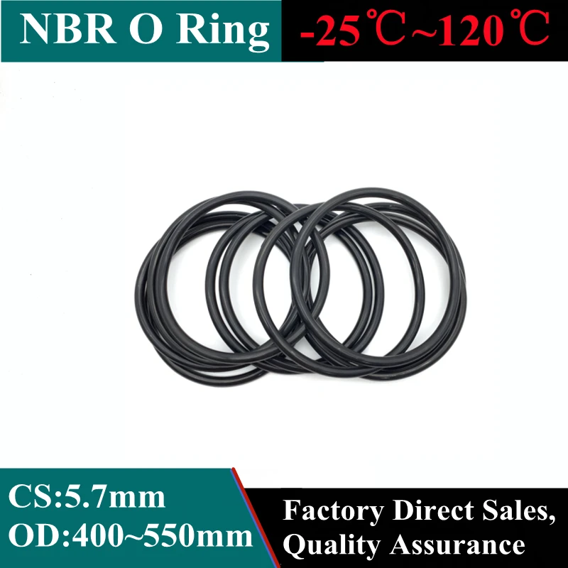 

5pcs Black O Ring Gasket CS 5.7mm OD 400 ~ 550mm NBR Automobile Nitrile Rubber Round O Type Corrosion Oil Resistant Seal Washer