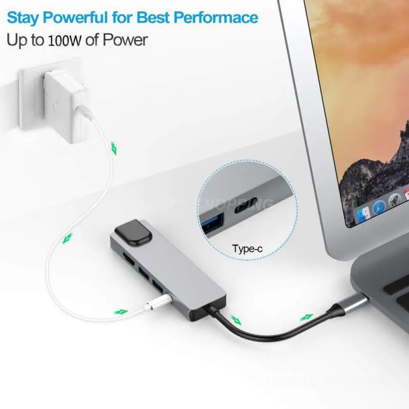 

Docking Station Universal Usb3.0 Hub Adapter Data Transfer 100 W Gigabit Network Port Phone Accessories Usb Adapter 5 In 1 5gbps