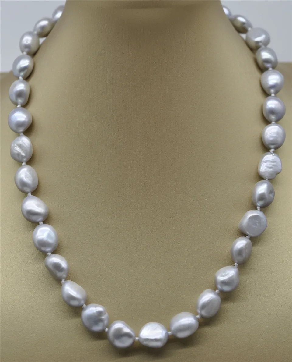 

HABITOO NEW 12-13mm South Sea Gray Baroque Pearl Necklace 18" Leopard Clasp Jewelry Chains Necklace for Woman Choker Chain