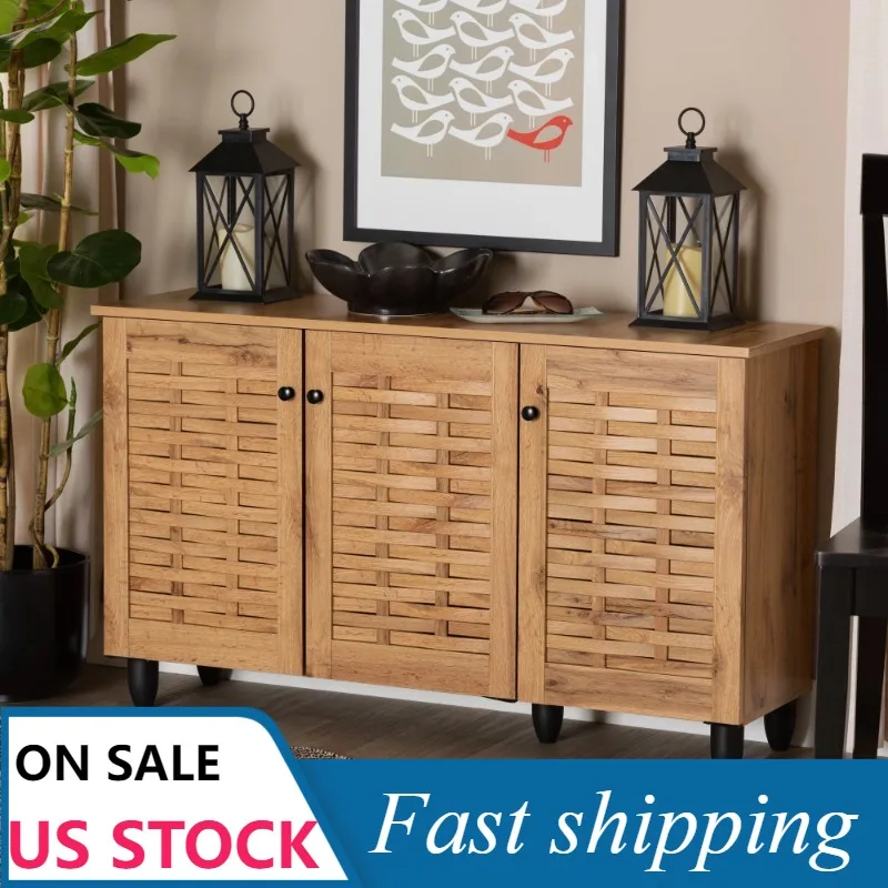 

Baxton Studio Winda Modern and Contemporary Oak Brown Finished Wood 3-Door Shoe Cabinet