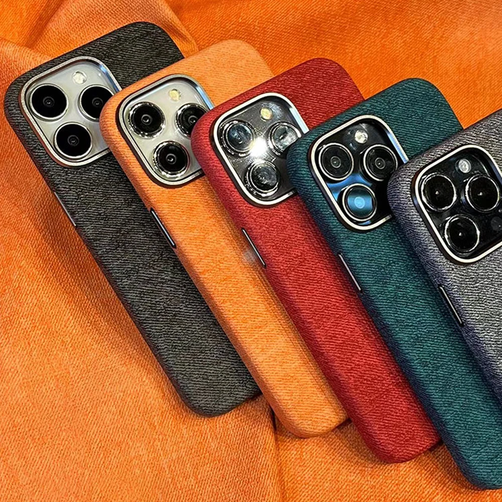 Джинсовый тканевый Магнитный чехол для телефона iPhone 12 13 14 15 Pro Max металлический