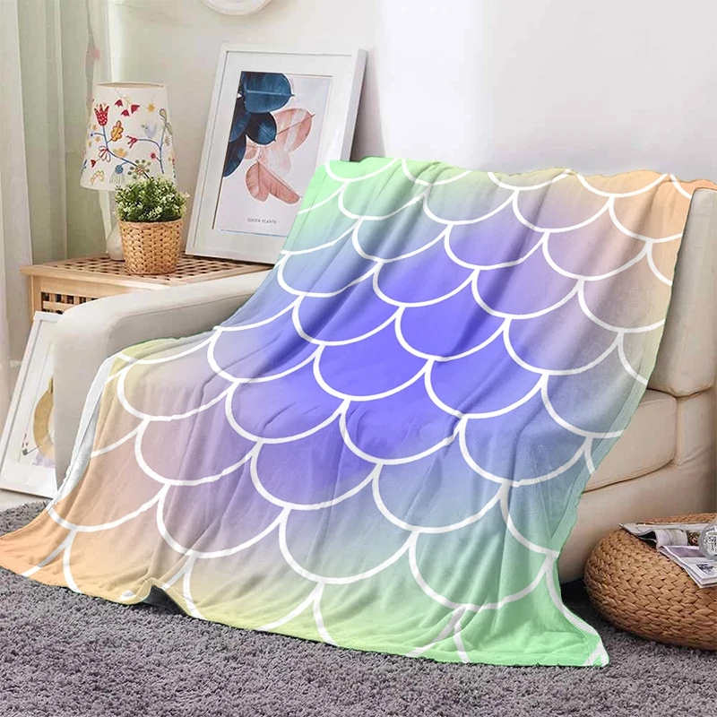 

Gradual Fish Scale Printed Blanket Flannel Warmth Soft Plush Sofa Bed Throwing Blankets Plush，Custom Blanket，Camping Blanket