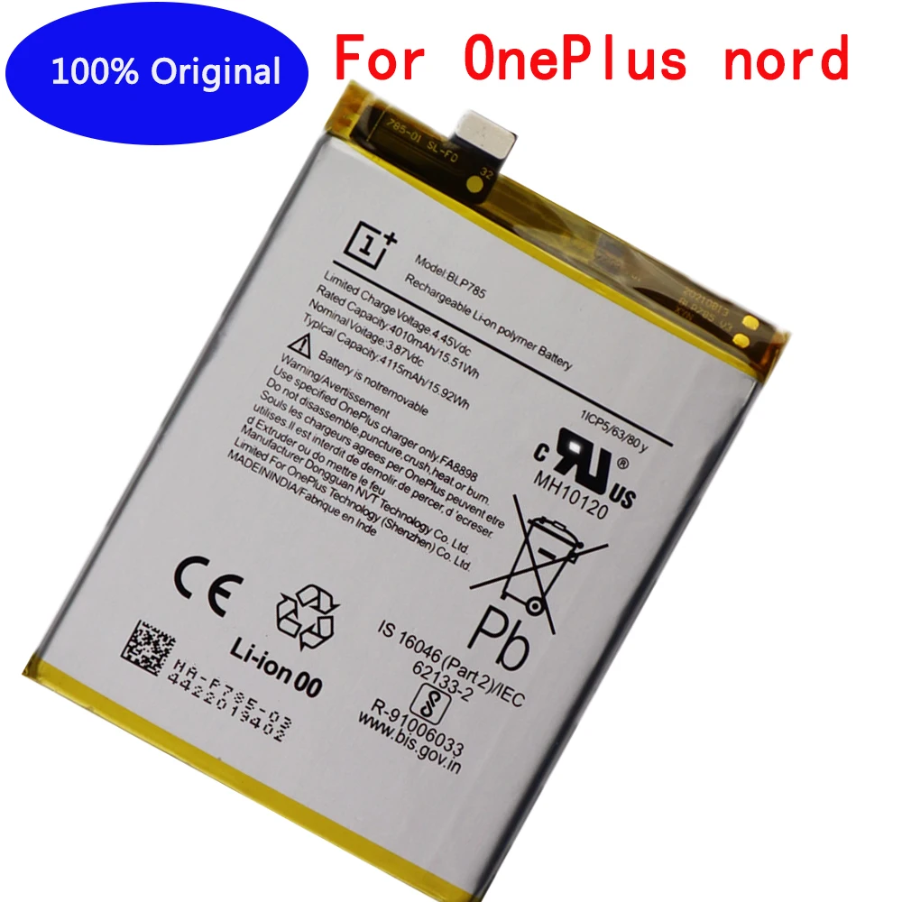 

New 100% Original One plus Phone Battery For Oneplus Nord 4115mAh BLP785 High Capacity OnePlus Mobile Phone Batteries