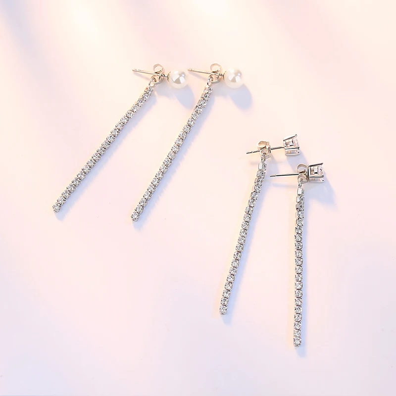 

Tassel Long Earrings 925 Sterling Silver Luxury Shiny Crystal Zircon Drop Earring Pearl Jewelry Lady Birthday Gift Anti-allergy