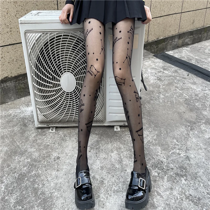 City Sign Printing Flocking Stockings Female Feeling Ultra-thin Arbitrary Cut Silk Tights English Letters Silk Stockings