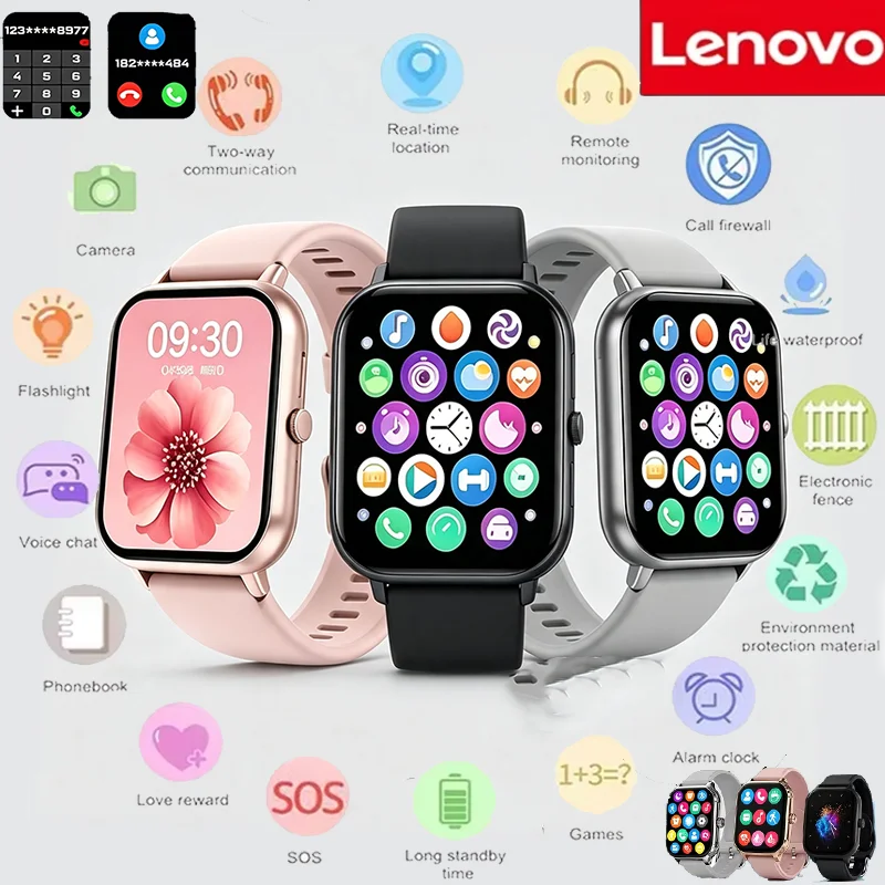 Фото Спортивные умные часы Lenovo, водонепроницаемый фитнес-трекер, беспроводной монитор здоровья с функцией звонков, умные часы для мужчин и женщин, совместимые с iOS и Android. №1