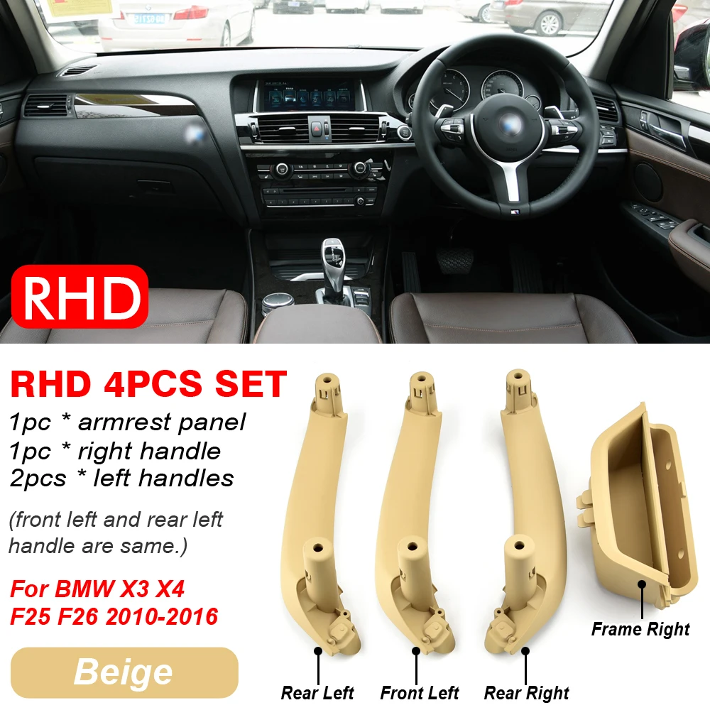 

LHD RHD Car Left Front Interior Door Handle Inner Driver's Seat Side Panel Handle Pull ABS Trim For BMW X3 X4 F25 F26 2010-2016