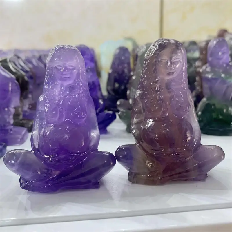 

6CM Natural Quartz Crystal Carved Rainbow Fluorite Gaia Carving Stone Healing Mineral Crystal Stone Holiday Gift 1PCS