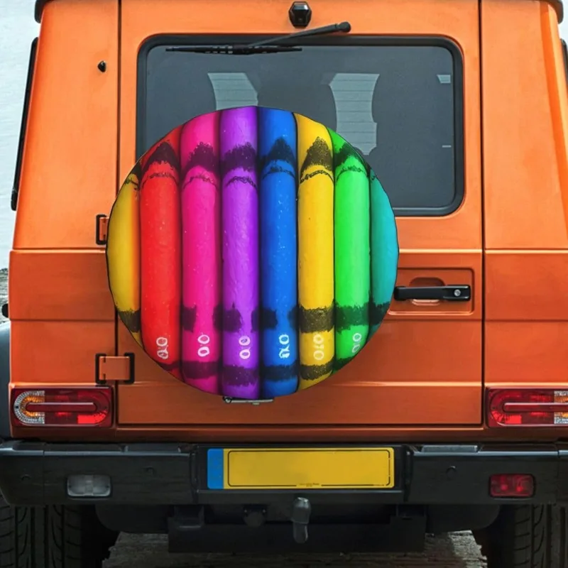 Фото Чехол для запасного колеса Rainbow Crayons, 17 дюймов, полиэстер, защита от пыли и солнца №3