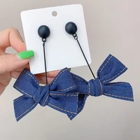 exaggerated blue color denim bowknot earrings for women girl jeans cross knot big hanging dangle earrings fashion jewelry 2020