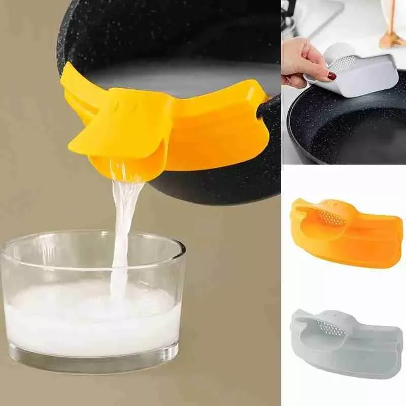 

2022New Anti-spill Duckbill Drain Pans Leak-proof Pot with Round Mouth Edge Liquid Deflector Funnel Soup Diversion Kitchen Tool