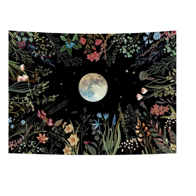 

A63I Moonlit Garden Tapestry Moon Tapestry Flower Tapestry Colorful Plants Tapestry Tapestry Wall Hanging Decor For Room