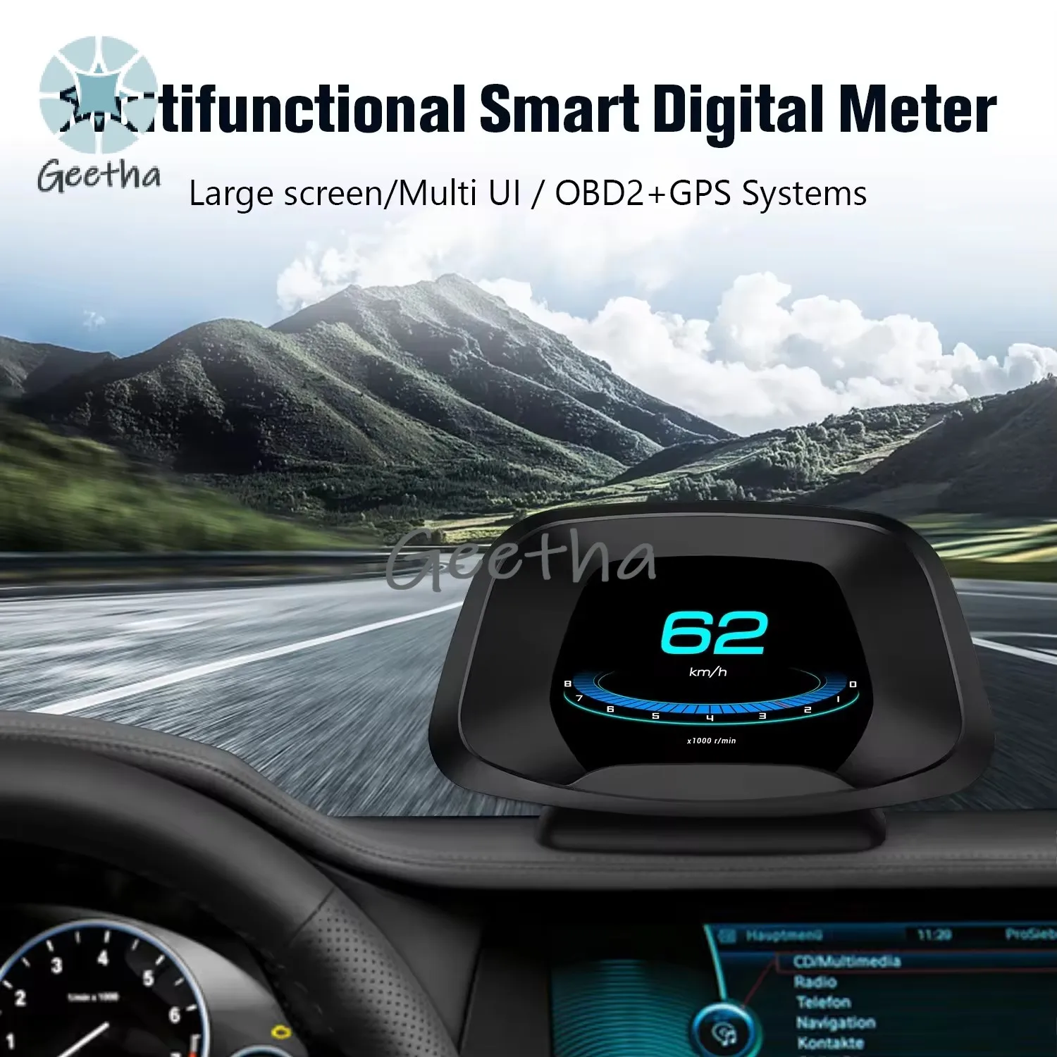 Автомобильный проектор Спидометр HUD с турбинным давлением OBD2 GPS-навигация P19