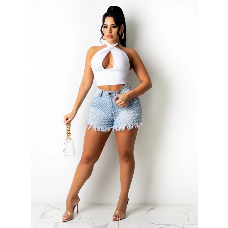 

Women Denim Shorts Spring and Summer Fashion Slim Ripped Short Jeans Streetwear Vintage Tassel Denim Straight Shorts Jeans