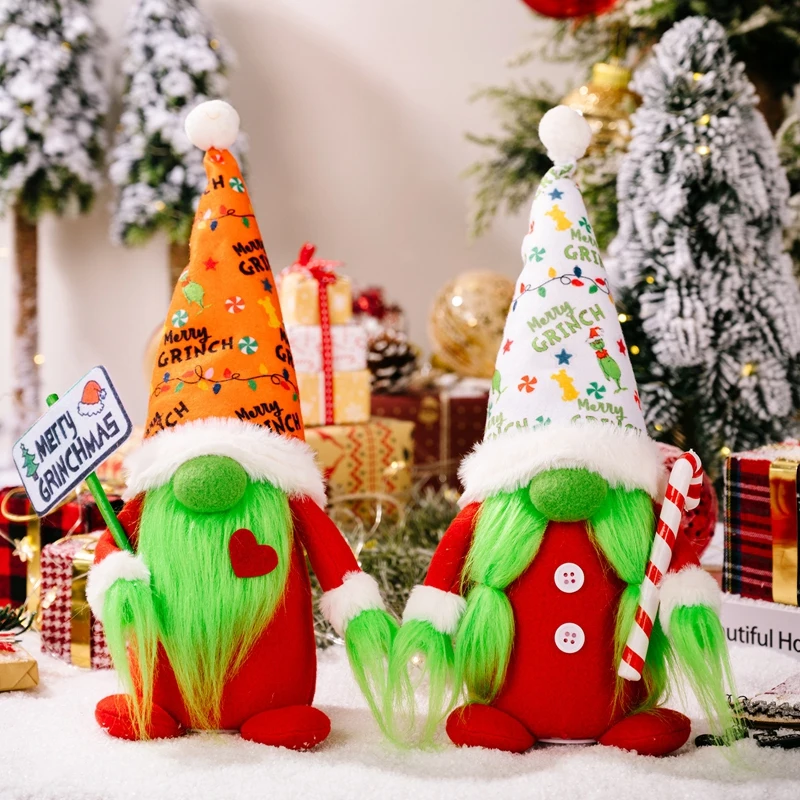 

Рождественские шапки с узором Grinch, украшения для кукол, рождественские куклы с длинной бородой, украшения для рождественской елки, инноваци...